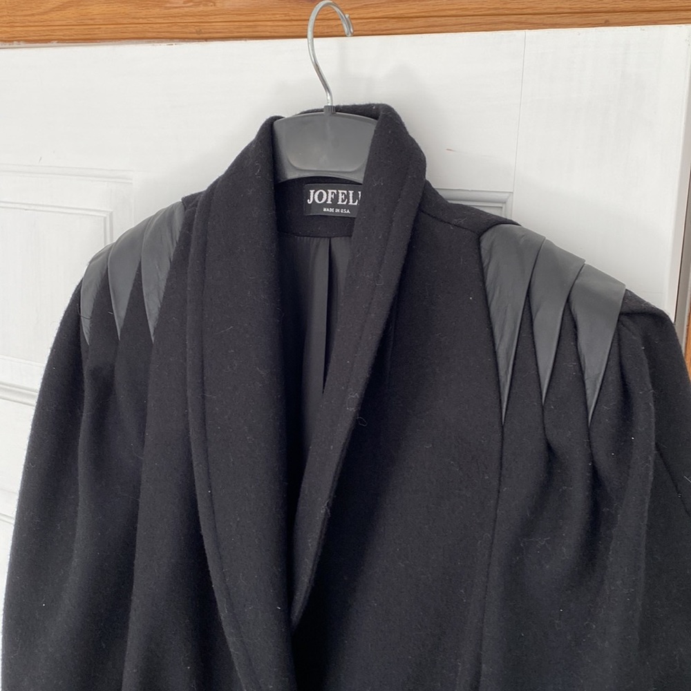 Vintage long coat with leather accents